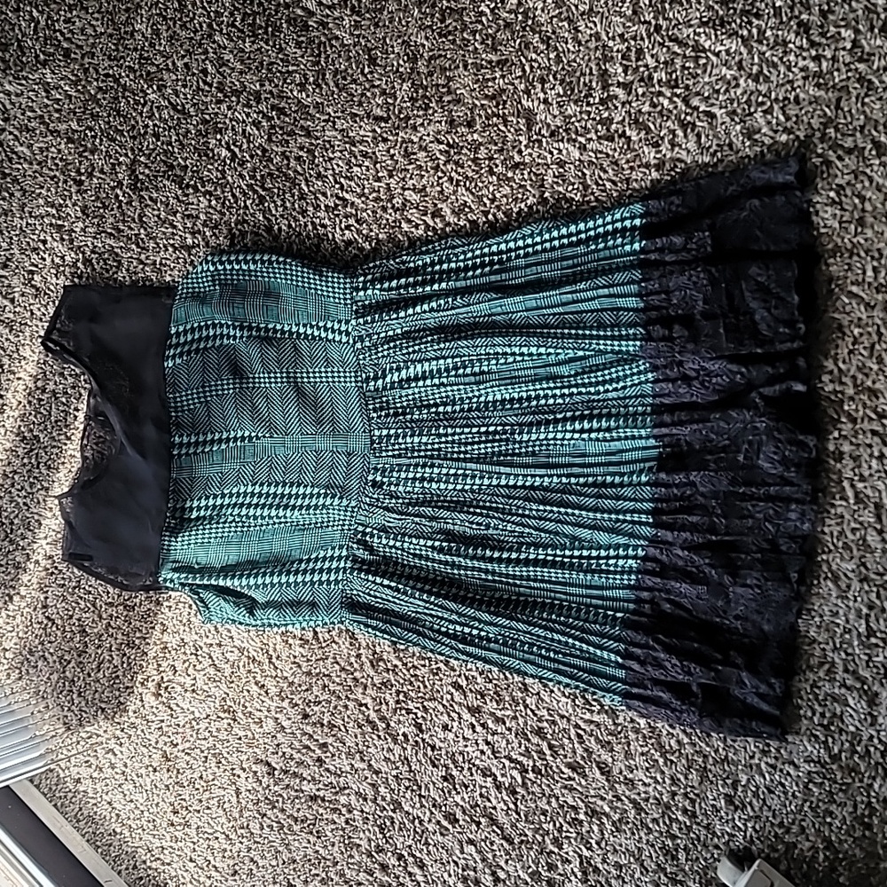 Houndstooth Pattern - Teal and Black Pattern Dress